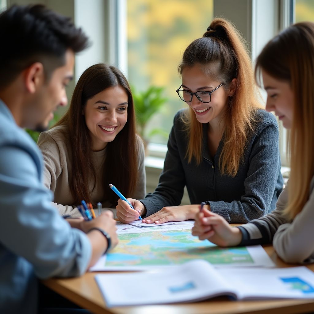 Estudiantes internacionales recibiendo asesoramiento