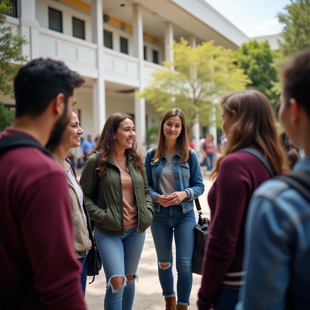 Estudiantes internacionales en tour por campus universitario